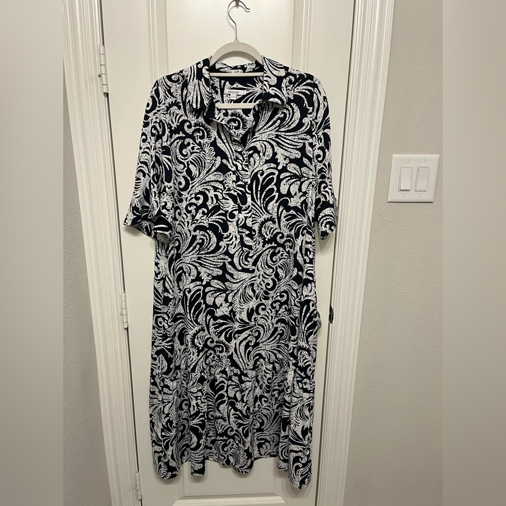 Chico's Navy and White Travelers Collection Dress